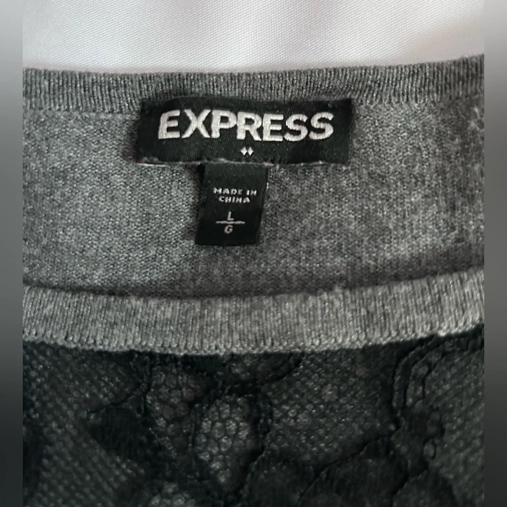 Express 3/4 Sleeve Gray Sweater with Black Lace Detail Size Large